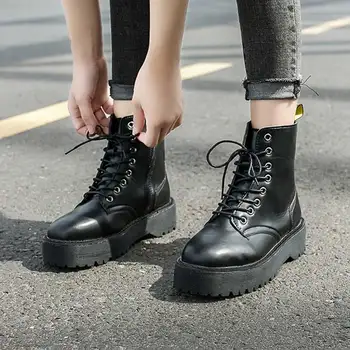 Moda Za Ženske Platformo Oxford Usnja Čevlji Ženska, Motorno Kolo, Škornji, Škornji Čipke Črnega Škorenjčki Klini Ženski Botas Mujer