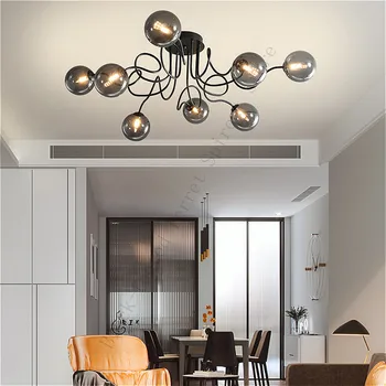 Moderna dnevna soba stropne svetilke čarobni fižol, molekularna stekleno kroglo black LED stropna svetilka Nordijska spalnica, kuhinja študija stropna svetilka