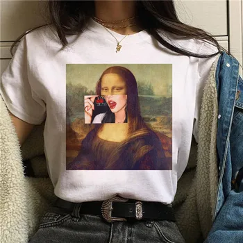Mona Lisa Estetske Harajuku Majica s kratkimi rokavi Ženske Ullzang Letnik Graphic T-shirt Smešno Risanka 90. letih Tshirt korejski Slog Top Tees Ženski
