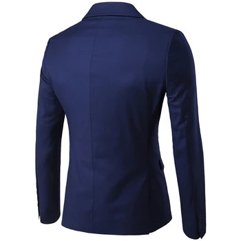 Moške Formalnih Poslovnih Slim Fit Mornarsko Modra 3pc Barve (Suknjič+Hlače+Telovnik) 2019 Pomlad Novo Gumb Zarezo River Kostum Homme