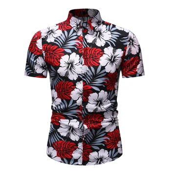 Moške Tropskih Kratek Rokav Cvjetnim Natisniti Majice Hawaiian Beach Rokavi Moški 2020 Poletje Priložnostne Gumb Navzdol Stranka Počitnice Srajca
