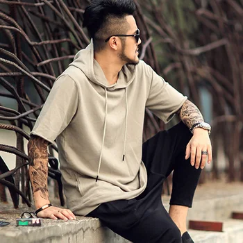 Moški novo pomlad trdna hooded black kratek sleeve majica metrosexual moški puloverji s kapuco moda bombaž priložnostne znamke design F013