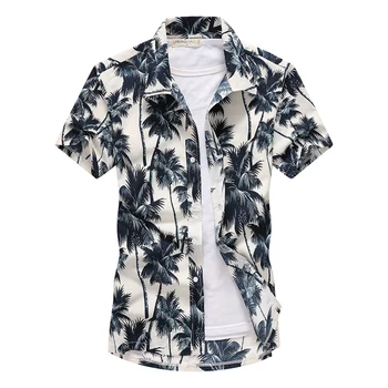 Moški oblačila Cvet Majica 2020 Poletje Nov Modni Slog Priložnostne Kratka Sleeved Kokosovo drevo tiskanja Hawaiian Beach Majica Moški camisa