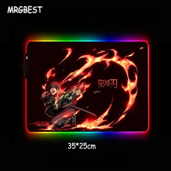 MRG Priljubljenih Anime Demon Morilec Kimetsu Ne Yaiba Velike RGB Lockedge Mouse Pad Računalniški Mizi Mat Hitrost Gume Non-slip Preprogo