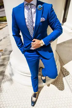 Najnovejše Royal Modre Moške Obleke, 2 Kosa po Meri Narejeno Poročno Meri Ženina Tuxedos Groomsman Stranka Obleko Za Človeka Jakna+Hlače