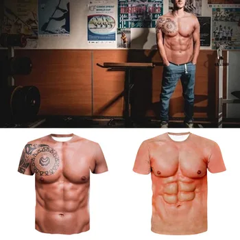 Najnovejši Mišice Tatoo Print Majica s kratkimi rokavi Moški Kratek Rokav 3D Digitalni Tisk T-shirt
