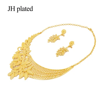 Nakit sklopov zlato barvo ogrlica, uhani za ženske Afriške Dubaj poročne Ženske darila obeski collares debelo nakit set