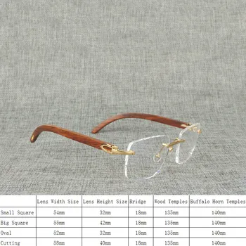 Naravnega Lesa Kvadratnih Jasno Očal Okvir Moških Buffalo Rog Oversize Rimless Optičnih Očal za Ženske Branje Očala Oculos