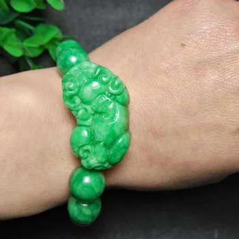 Naravni Green Jade Kroglice Elastično Zapestnico Pixiu Bangle Čar Nakit, Modni Dodatki, Vklesan Amulet Darila za Ženske, Moške
