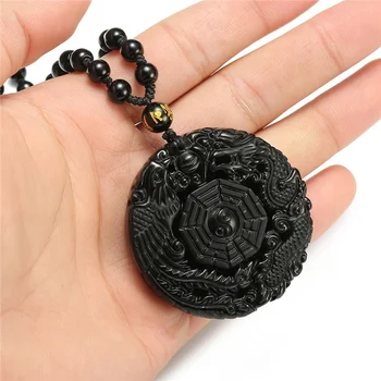 Naravni Obsidian Black Dragon Phoenix Obesek Kroglice Ogrlico, Čar, Moda Nakit, Ročno Izrezljano Amulet Darila za Svoje Ženske Moški