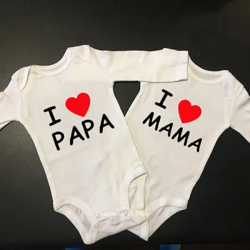 Newborn Baby Bodysuit ljubim Papa Mama Bombaž Dolg Rokav Telo Baby Boy Girl Onesies igralne obleke Baby Twins Oblačila