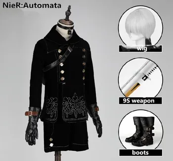 NieR: Automata Cosplay Obleko 9S Uniforme Celoten Sklop Z orožjem+Lasulja+Čevlji Za Človeka Halloween Kostum Cosplay