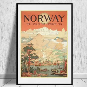Norveška, Dežela Polnoči - Letnik Potovanja Plakat Design platno fotografij