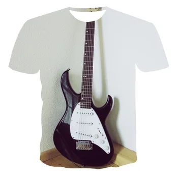 Nov krog vratu T-shirt za moške, visoke kakovosti moška T-shirt kratek rokav kitara vzorec 3D tiskanih lep modni moška T-shirt majica