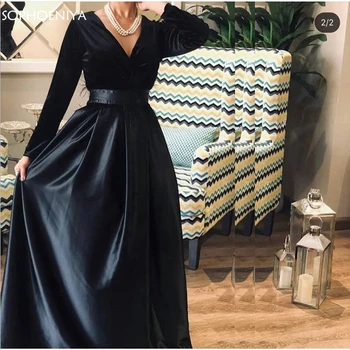 Nov Prihod V vratu Dolg rokav Prom obleke 2021 Vestidos Črnega Žameta Saten Dubaj Muslimanskih večerno obleko Plus velikost