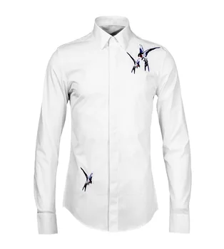 Nov prihod, Vezenih Ptica Moških srajc Debelo Tovarne Neposredno Prodajo modnih Priložnostne visoko kakovostnega bombaža, moda plus velikost M-4XL