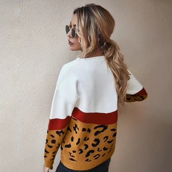 Nov Pulover Ženske, Leopard O-vratu Jeseni, Pozimi Dolg Rokav Dame Puloverju Puloverji Rjava Modna Športna Ženska Oblačila 2020