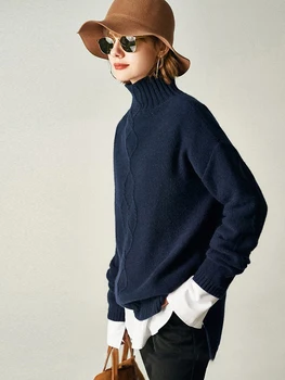 Nov pulover ženske turtleneck twisted pulover ženske svoboden debele leni plesti outwear ženski zgornji deli oblačil