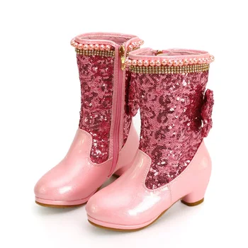 Nova Jesensko zimski škornji Princesa Bowknot otroci škornji za dekleta Sequins sneg škornji toplo dekleta čevlji za Poročno zabavo, Rojstni dan