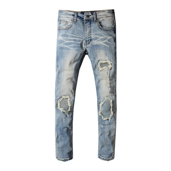 Nove moške hlače moški Evropske Ameriške modne blagovne znamke v jeseni starih retro kavbojke mladinski odsek slim fit obliž berač traper hlače