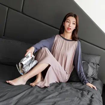 Nove Ženske Osnovne Spanja Majica Seksi Perilo Krog vratu Dolgo Nightgown Modal Sleepwear Svoboden Noseča Nighty Nightdress
