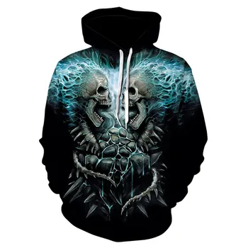 Novo Gotsko Lobanje pulover s kapuco za Moške Hip Hop Majica Moški Ženske Tanke 3D Print Majica Ponaredek Traper Suknjič Lobanje Hoodie Puloverju