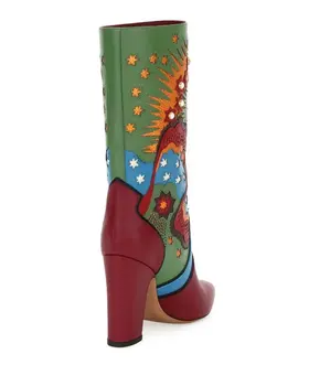 Novo Modno Oblikovanje Modrega Jeansa Glitters Zvezde dekoracijo Gleženj Škornji Za Ženske Seksi Konicami Prstov Strani Zip Kvadratnih Pete Plen