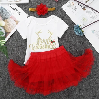 Novorojenček Božič Oblačila Za Malčke Baby Dekle Oblačila Sklop Zlato Bling-Bling Vesel Božič Obleke Smešno Stranka Tutu Kostume Božič