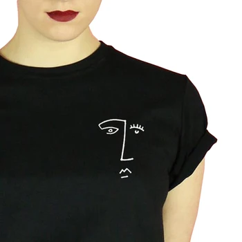 Obrazi Obraz, Prsi Pocket T-shirt Tiskanje vrhovi Graphic Tee Hipster Tumblr Vrstici Risba, Ilustracija Picasso Slog Umetniško Delo Doodle