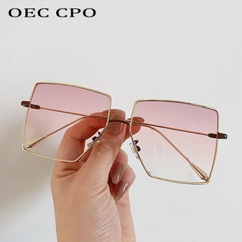 OEC CPO Prevelik Kvadratnih sončna Očala Ženske Modni Prosojni Odtenki sončna Očala Moških Ravno Top Zlitine Očala UV400 Gafas de sol