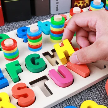 Otroci Lesene Montessori Izobraževalne Igrače, Otroška Učenje Igrače Matematiko Igrače 3d Puzzle za Otroke Barva Oblika Spoznavanja učni Pripomočki
