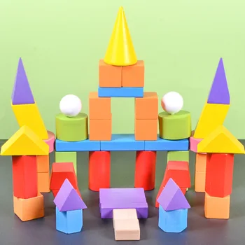 Otrok je 48-kos geometrijske pisane barve lesenih blokov sestavljeni stavbe otrok učenja, poučevanja igrače