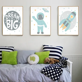 Otroka Vrtec Wall Art Platno Slikarstvo Astronavt Vesoljski Raketni Tiskanja Sanje Velikih Skandinavskih Plakat Nordijska Fantje Spalnica Dekoracijo