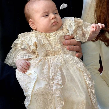 Otroške Obleke Slavni Princ Dolge Rokave Krst Obleke z Lepimi Stopenjski Šampanjec Čipke Edinstven Baby Krst Oblek