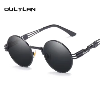 Oulylan Gothic Steampunk Okrogla sončna Očala Moški Ženske Zlitine Očala Krog Obliko Oblikovalec blagovne Znamke sončna očala Ogledalo Visoke Kakovosti
