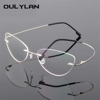 Oulylan Rimless Mačka Oči Titanove Zlitine Okvir Očal Moških Ultralahkih Očala Ženske Brez Okvirjev Očal Optični Kratkovidnost Okvir