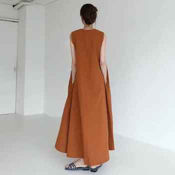 Plus Velikost Bombaž Perilo, Obleka Ženske korejski Poletje Moda Svoboden enodelno Obleko 2020 Gospe brez Rokavov Elegantna Počitnice Plaža Obleko