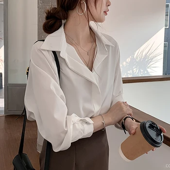 Plus Velikost Ohlapno Majico Jeseni Trdna Dolg Rokav korejski Oblačila Preprosta OL Ženske Bluzo 2020 Moda za Ženske Bluze Žensko 11193