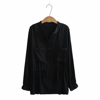Plus Velikost XL-4XL Ženske Proti-vrat Vitek Pas, Dolge Rokave Bluzo Vintage Bela Črna Trdna Elegantno Uradni Blusas Priložnostne Vrhovi