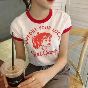 Podpora lokalnem dekle banda šivanje zabavno Bombaž O-vratu chic slim kratka sleeved moda risanka ženski Harajuku t-shirt