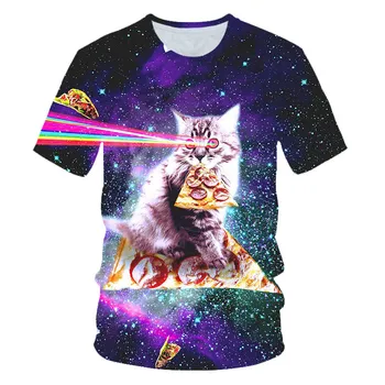 Poletje Novi Galaxy Prostor 3d T-shirt Srčkan Kitty Cat igri Smešno Zgoraj T-shirt Kratek Rokav Poletje Majica 3d Tiskanje Ženske, moška Oblačila