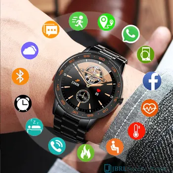 Poslovni Jekla Pametno Gledati Moške Smartwatch Srčnega Utripa Bluetooth Elektronika Ura Fitnes Tracker Nepremočljiva Pametno Uro