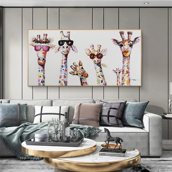 Povzetek Srčkan Risanka Žirafe Wall Art Dekor Platno Slikarstvo Plakat Platno, Tisk Umetniških Fotografij za Otroke Spalnica Doma Dekor