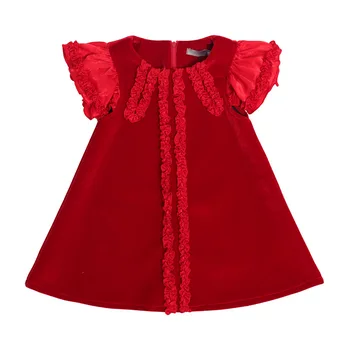 Pre-sale2020 Jeseni in Pozimi AF Istem Slogu Deklice Baby Rdeče Princesa Obleko Božič, Novo Leto, Višji Žamet Praznične Obleke