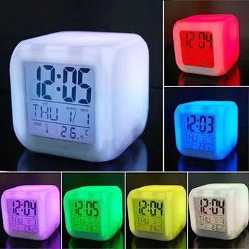 Prenosni Doma Spalnica Otroci 7 Barvni LED Spremenite LCD Digitalni Alarm Termometer Noč Žareče Changable Elektronska Ura
