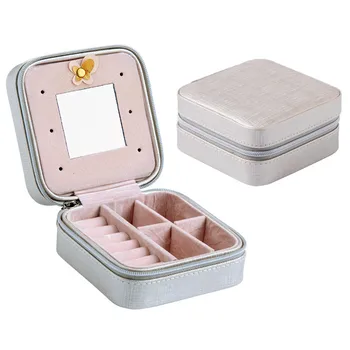 Prenosni PU Usnje, usnjeni Nakit Polje Ličila Organizator Pakiranje Nakit Primeru Kozmetičnih Box&Ogledalo Potovanja Uhan Obroč Škatla Škatla za Shranjevanje