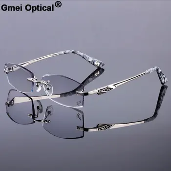 Preprosto Enostavno Moških Rimless Okvir Ženske Titanove Zlitine Optični Okvir Diamond Obrezovanje Cut Rimless Očala Z Gradient Odtenek Leče