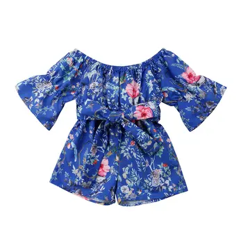 Priložnostne Malčke Baby Dekle Ramenski Romper Cvetlični Pas Lok Jumpsuit Sunsuit Poletne Obleke