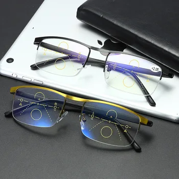 Progresivna Multifokalna Obravnavi Očala Moških Pol Okvir Kovinski Presbyopia Očala Proti Modra Svetloba Lahke Zlitine Kvadratnih Gafas