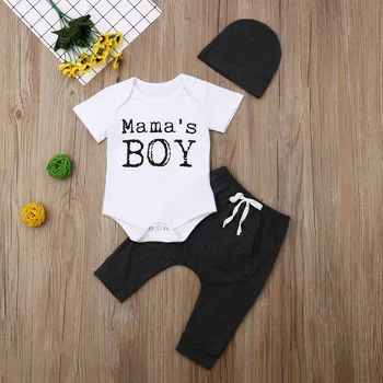 Pudcoco Hitra Dostava Novorojenčka Otroci Baby Boy 3Pcs Oblačila Mamas BOY Bodysuit + Hlače, Dokolenke + Klobuki Skp Obleke Poletje Sunsuit